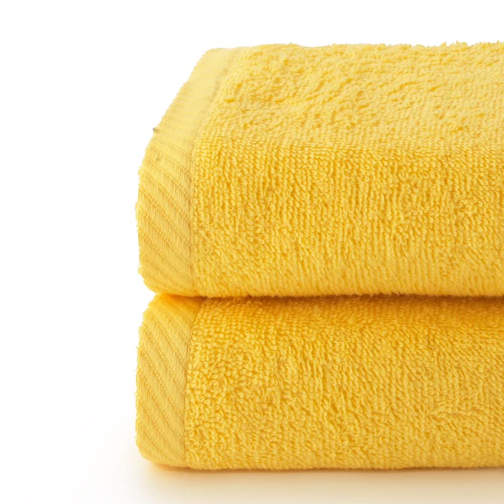 Top Towel - Plus - Large Bath Towels - Bathroom Towels - 2 Face or Bidet Towels - 30 x 50 cm - 100% Cotton - Lemon