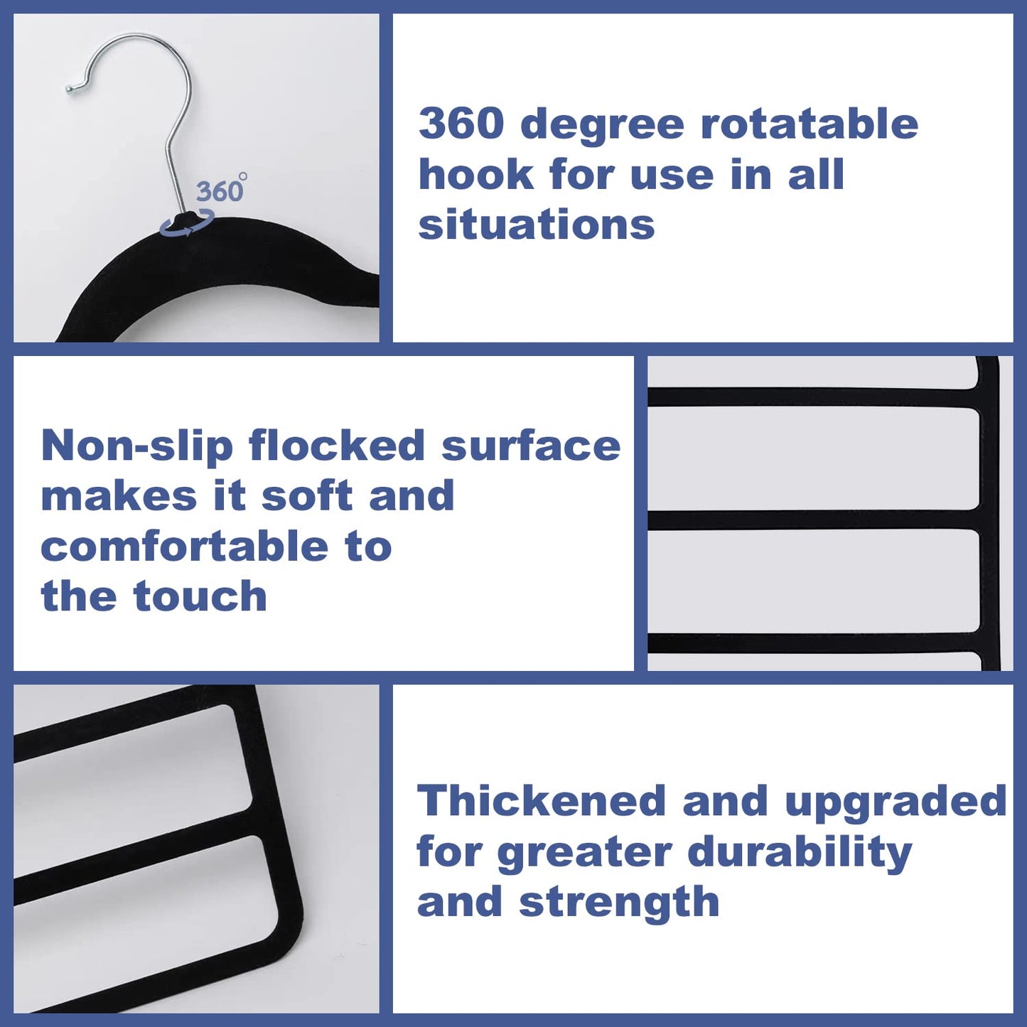 Trouser Hangers,Space Saving Hangers,Trouser Hangers Space Saving Non-Slip Pants Hanger-4 Pack Jeans Hangers Multi Bar Velvet Clothes Hanger Closet