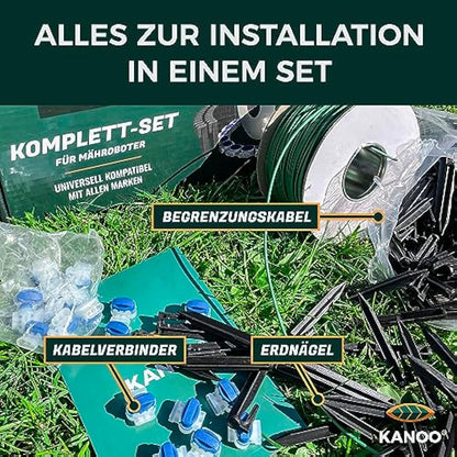 Robotic Lawnmower Boundary Cable Set - Cable + Pegs + Cable Connector + Connection Clamps - Complete Set for All Brands - Robotic Lawnmower Installation Kit for First Installation