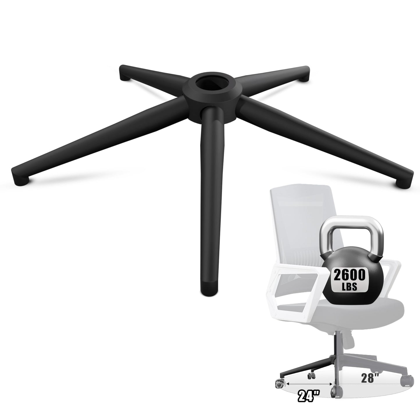 Sytopia Office Chair Base Replacement 24'' - Office Chair Base with Reinforced Metal Legs 2600lbs