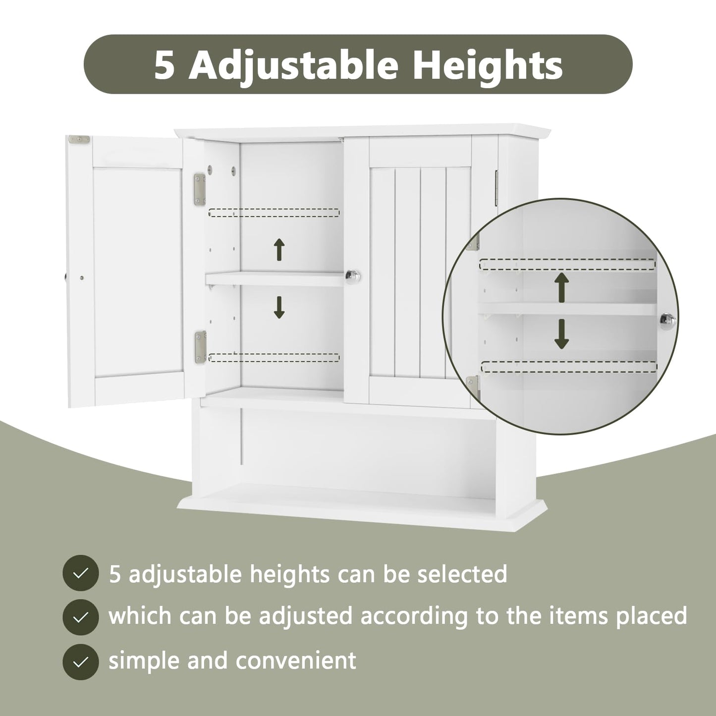 Smuxee White Bathroom Cabinet Wall Mounted, Small Bathroom Medicine Cabinet with 2 Door Adjustable Shelves