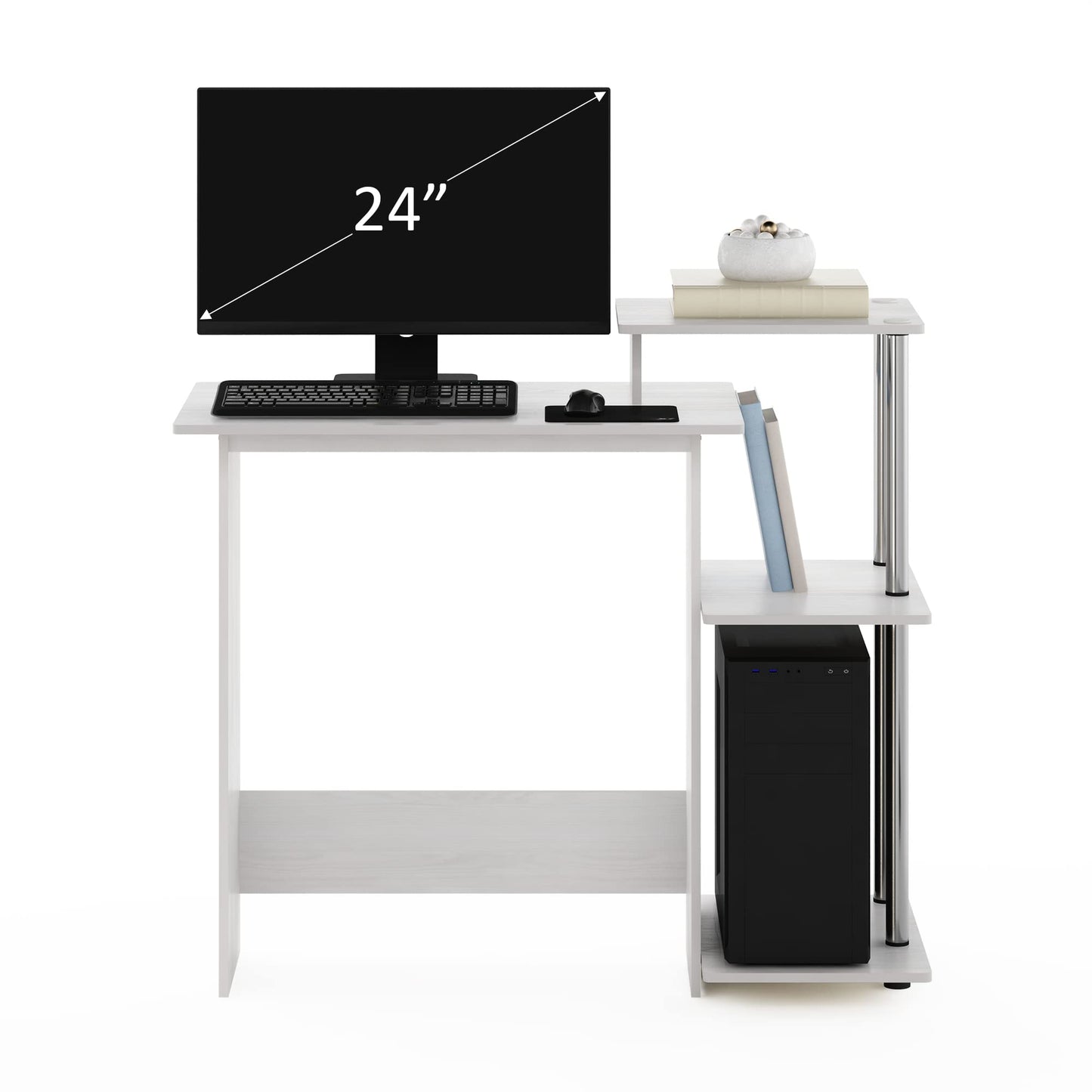 Furinno Efficient Home Laptop Notebook Computer Desk, Study Desk, Writing Desk, White Oak/Stainless Steel