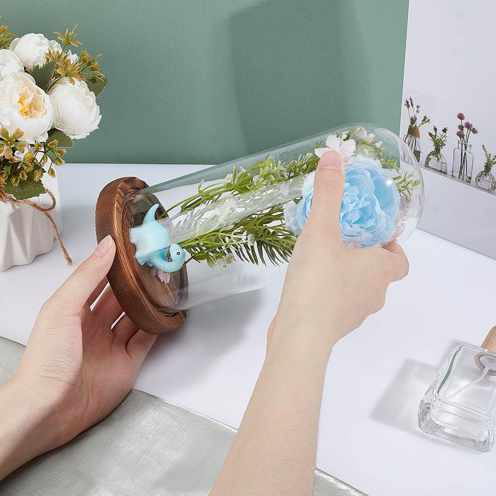NBEADS Clear Glass Dome, Clear Glass Display Case with Camel Wood Base Decorative Display Dome Case for Plants Flower Display Photos Medals