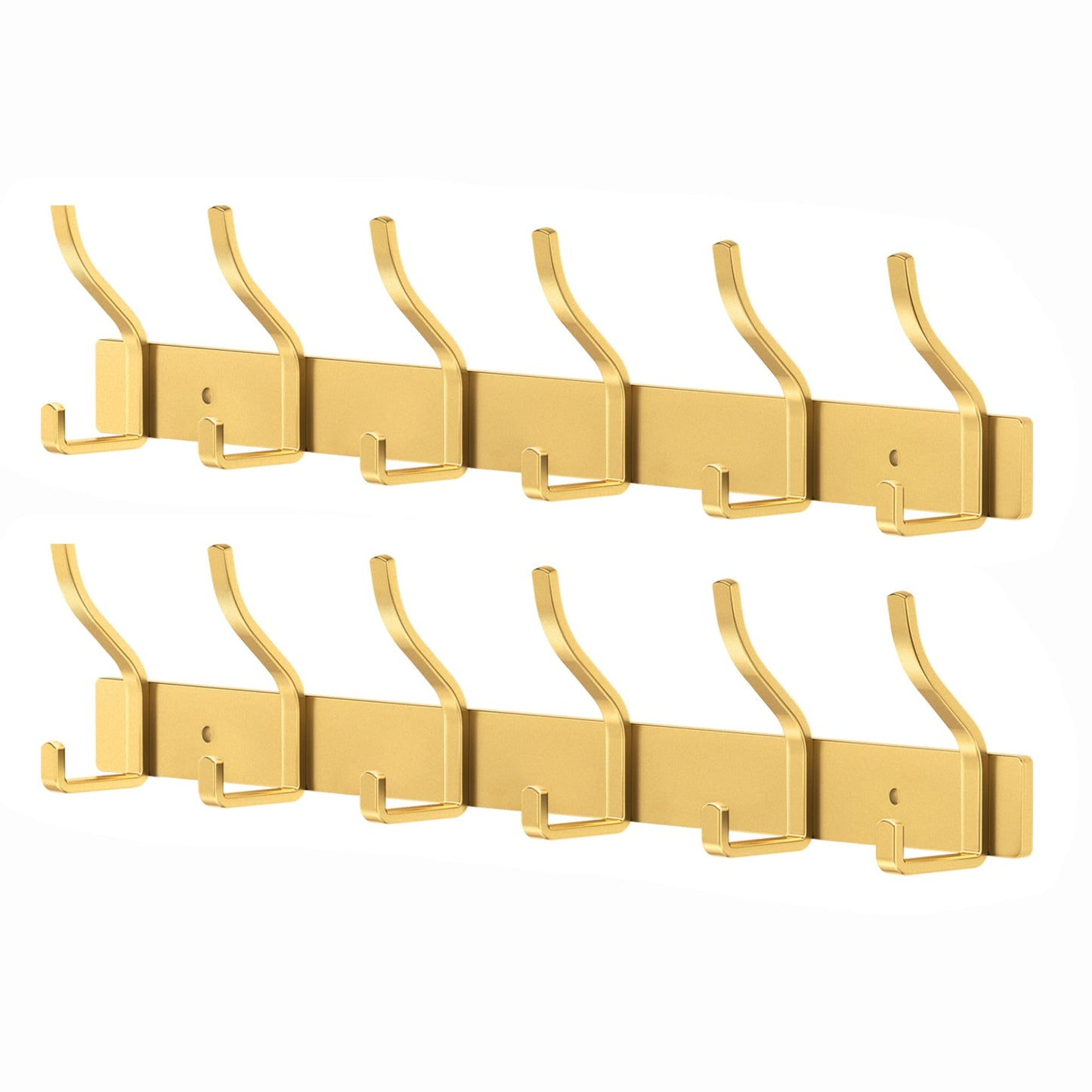 MEIJO Coat Hooks Wall Mounted Stainless Steel, Gold Coat Rack Wall Mounted with 6 Hooks Heavy Duty Coat Hooks for Door, Bathroom, Bedroom, Kitchen