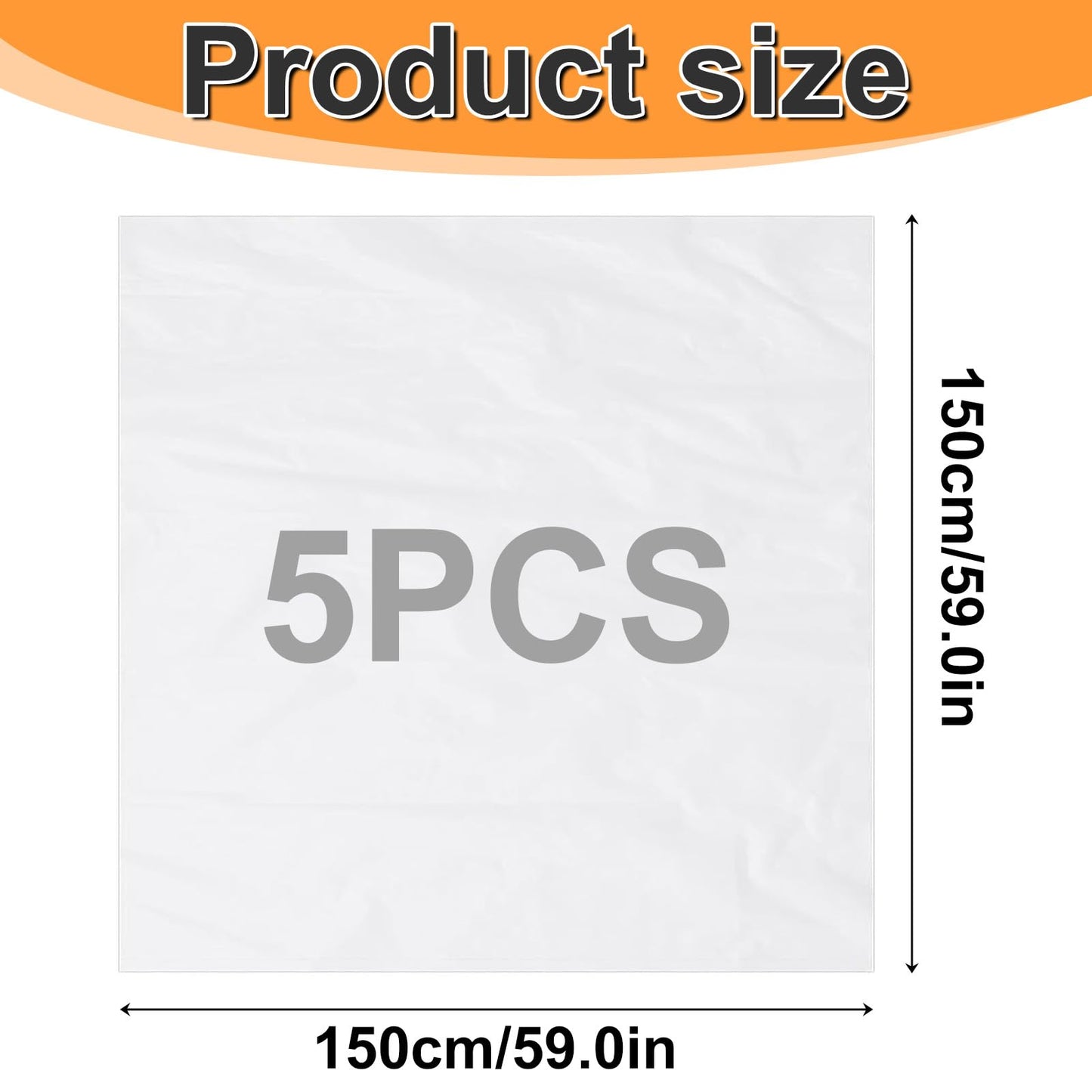 GESDYO 5PCS Extra Large Clear Plastic Storage Bags 150x150cm Heavy Duty Waterproof Jumbo Suitcase Bags for Clothes, Furniture, Luggage, Quilts
