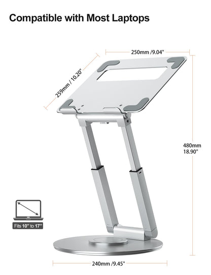 tounee Telescopic Laptop Stand for Desk with 360 Swivel Base, Sit to Stand, Height Adjustable, Portable Riser Holder for Good Posture, Compatible