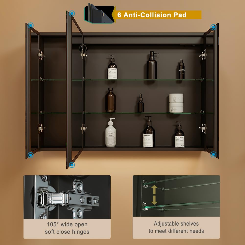 100 x 70 cm Three Doors Aluminum LED Bathroom Medicine Cabinet with Mirror