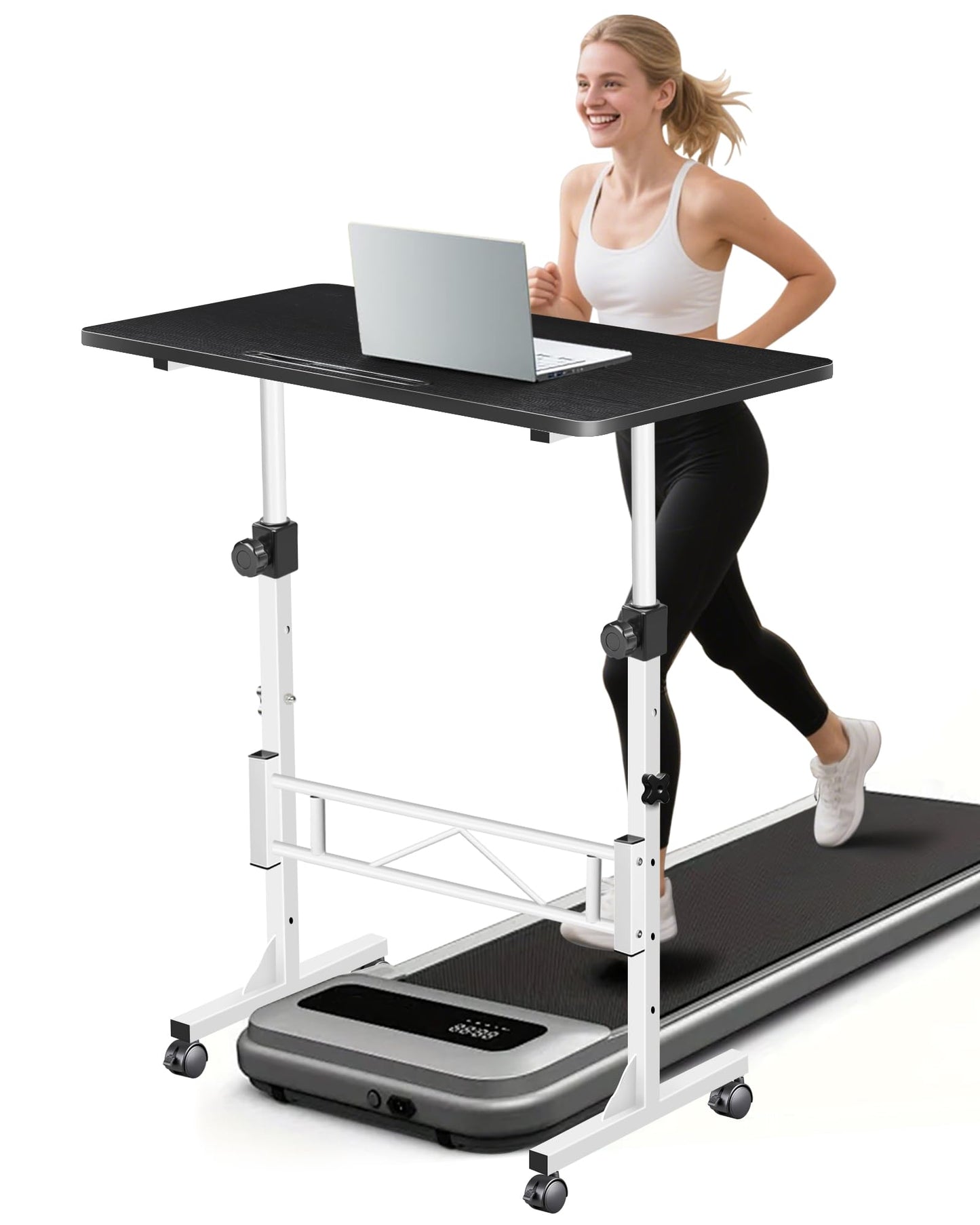 RayLove Small Standing Desk Adjustable Height, Mobile Stand Up Desk with Wheels, 32 Inch Portable Laptop Desks, Standing Table for Home Office Desks