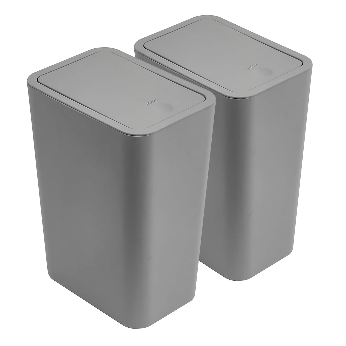 2Pack Bathroom Bin with Lid, Push Button, Plastic Bedroom Bin, Dog Proof, Trash Can for Office Living Room Kitchen Toilet, 10 Liter Capacity, Grey
