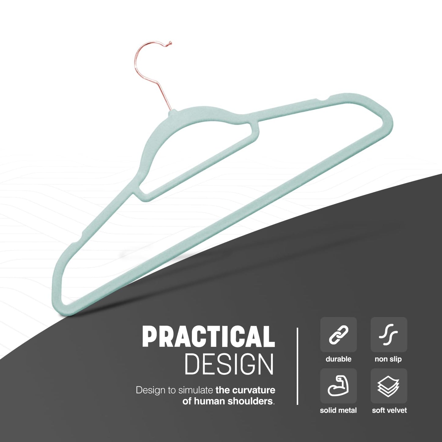KEPLIN Velvet Hangers 50 Pack - Non-Slip Clothes Hangers with Tie Bar & 360° Hook - Durable & Sturdy, Space-Saving Wardrobe Organisers for Suits
