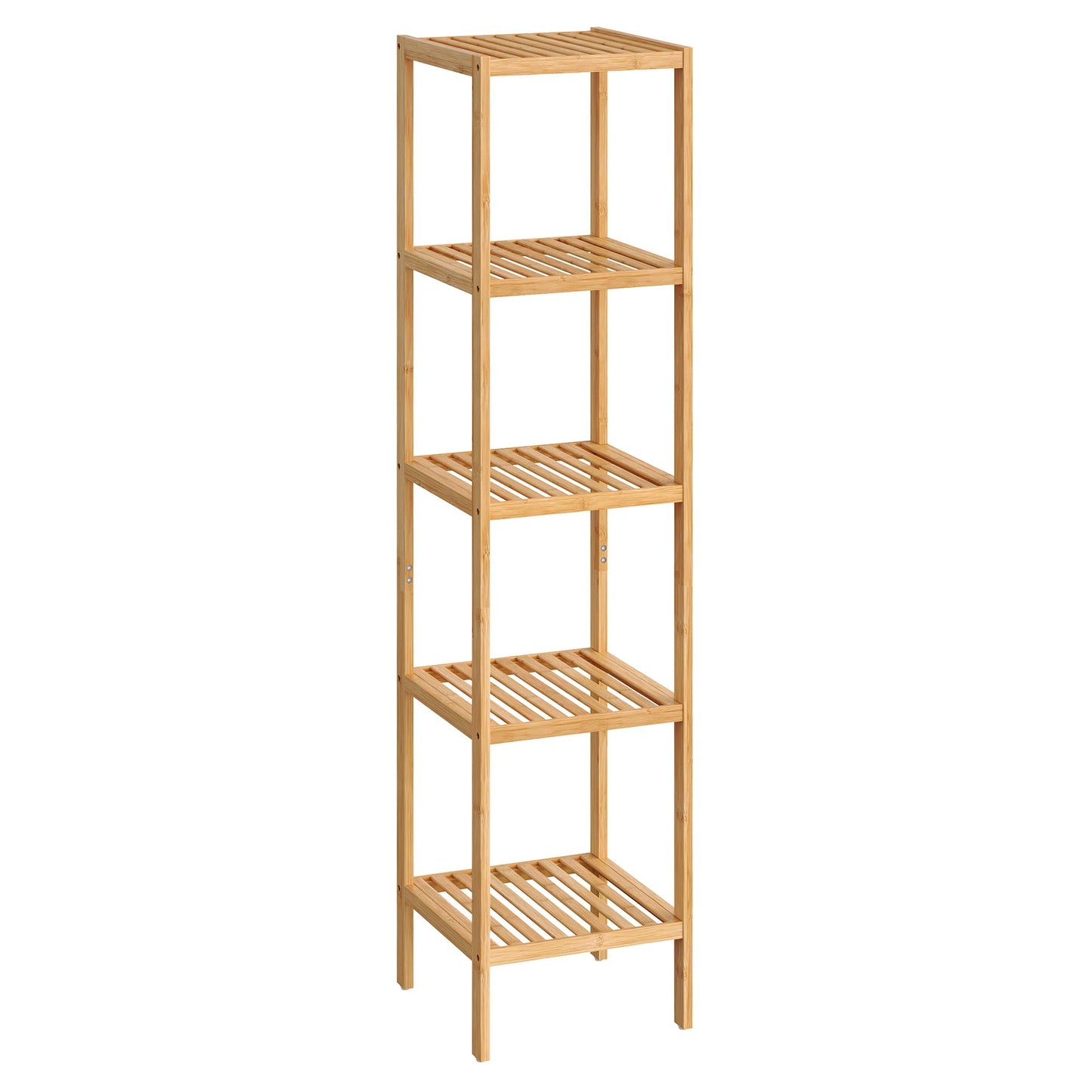 SONGMICS 5-Tier Bamboo Bathroom Shelf, Freestanding Narrow Shelf Unit, Multifunctional Storage Shelf, Corner Shelf, for Kitchen, Living Room, Bedroom,