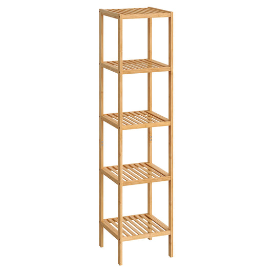 SONGMICS 5-Tier Bamboo Bathroom Shelf, Freestanding Narrow Shelf Unit, Multifunctional Storage Shelf, Corner Shelf, for Kitchen, Living Room, Bedroom,