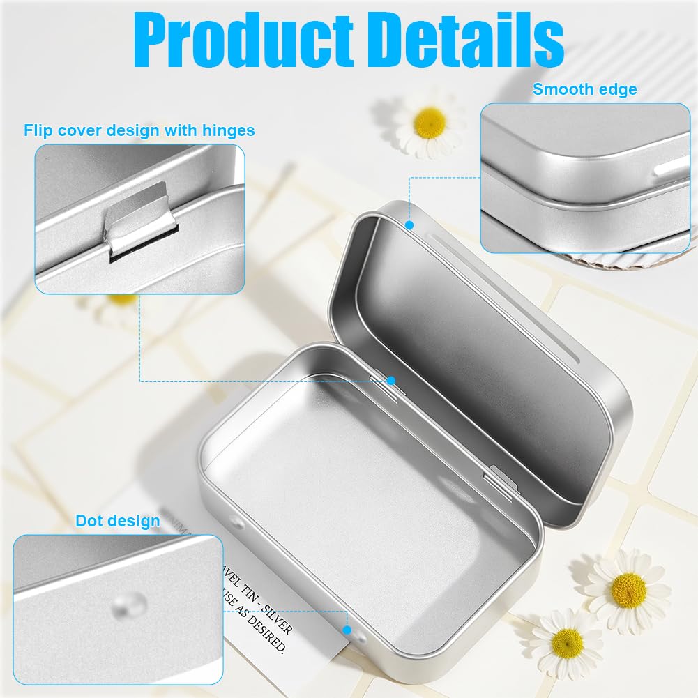 Alaoo Metal Storage Tin Box, 8Pcs Rectangular Empty Hinged Tin Containers, Metal Storage Boxes for Candy, Keys, Earrings