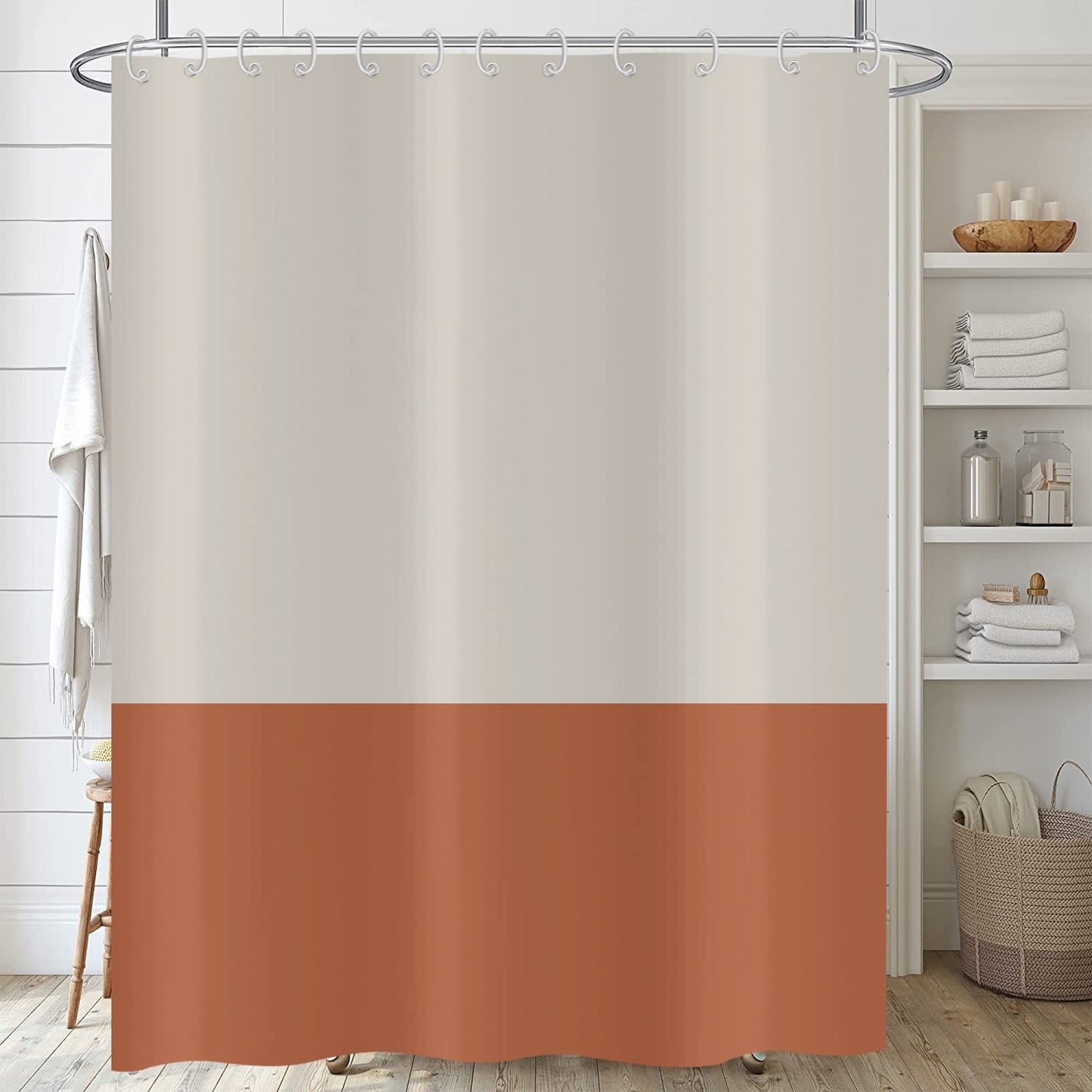 ASDCXZ Shower Curtain Orange 180x200 cm, Modern Beige Orange Splicing Motif Waterproof Textile Bath Shower Curtains Washable Polyester Fabric Shower