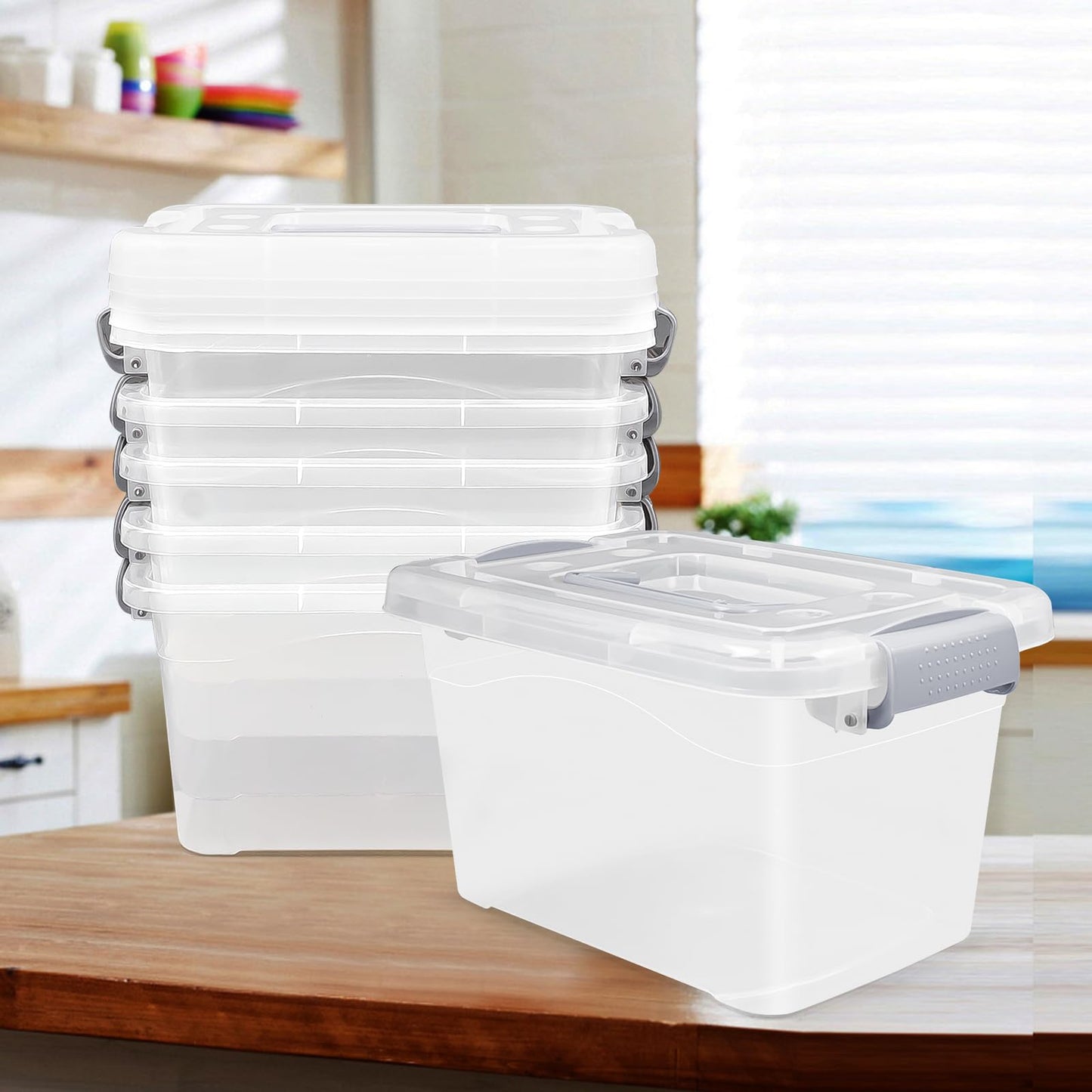 ASMIZ 6 Pack 10L Plastic Storage Box with Lid, Clear Storage Organizer Bins with Latching Handle, 27 x 20 x 16.5 cm Stackable Storage Boxes