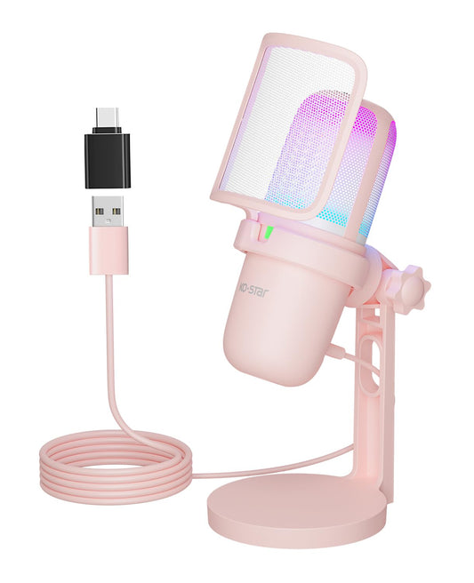 Ko-Star USB Microphone - Mini Computer Gaming Mic for PC, PS4/PS5, Mac - Condenser Mic with RGB Streaming, Pop Filter, Shock Mount for Recording and