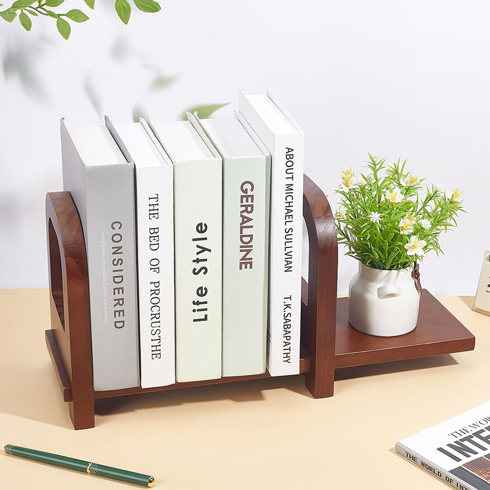 PH PandaHall Adjustable Desktop Bookshelf, Wooden Tabletop Book Organizer Desk Shelf Storage Rack Desktop Bookcase for Home Office Dorm Study Room