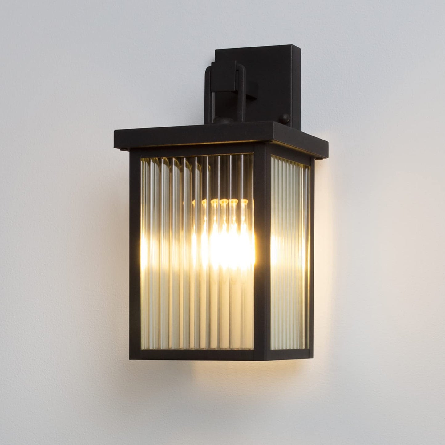 DAWALIGHT Outdoor Lantern Wall Lights Mains Powered Rectangle Porch Lantern Light Metal with Ribbed Glass Lampshade Wall Sconce, E27 Socket Wall Lamp