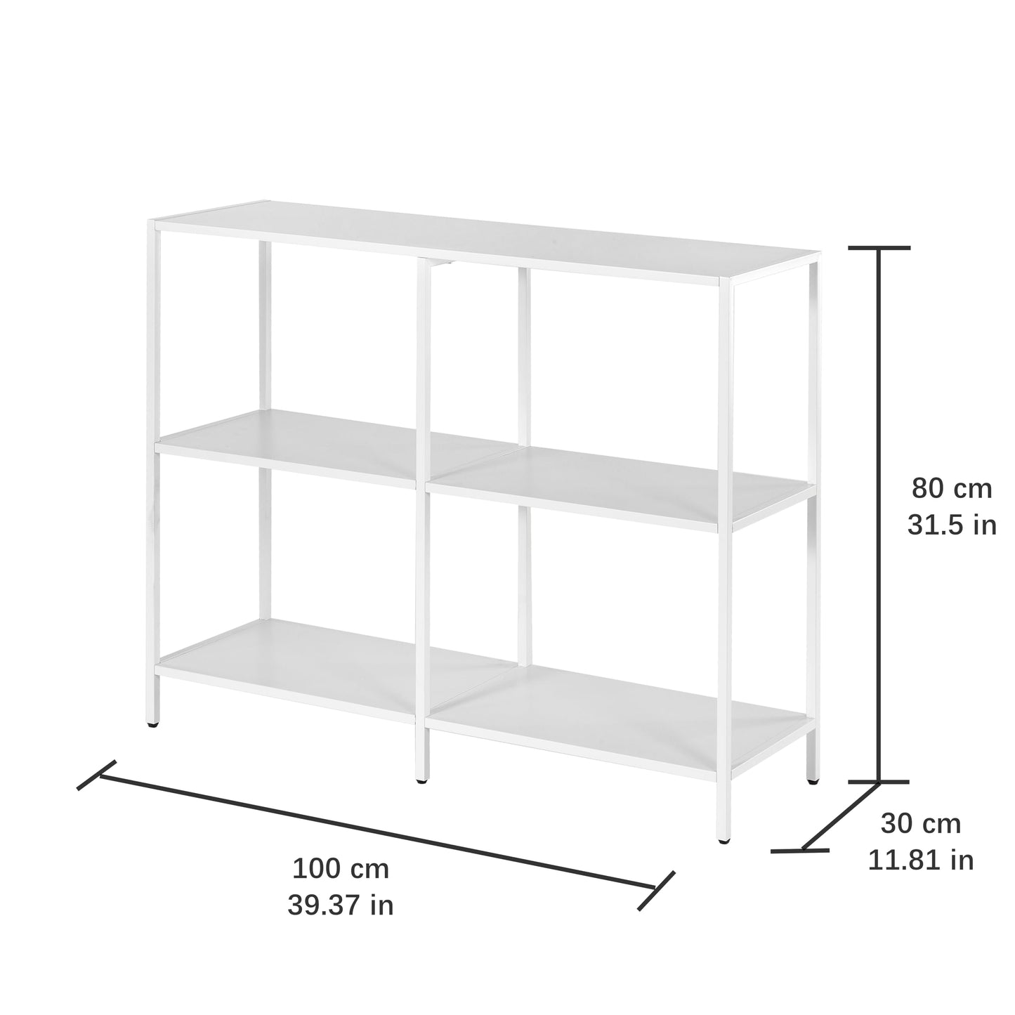HDANI 100cm Metal Console Table with 3 Tier Strage Shelves,Narrow Entryway Table,Modern Sofa Tables for Entryway, Living Room,Bedroom,White