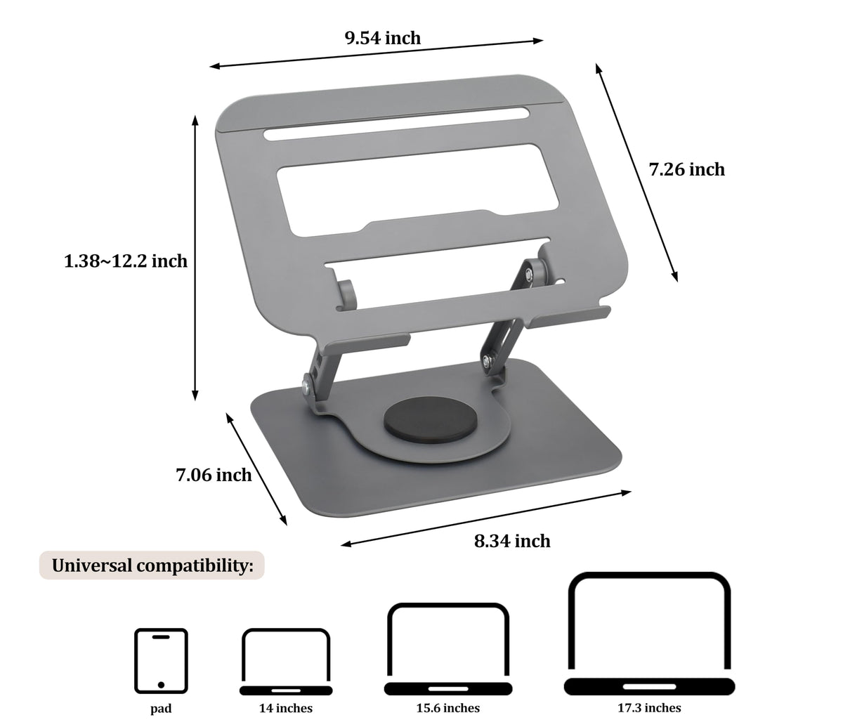Fit4Less Laptop Stand Ergonomic Design, Adjustable Angel and Height, Foldable fits for laptops, notebooks up to 17.3 Inch Grey