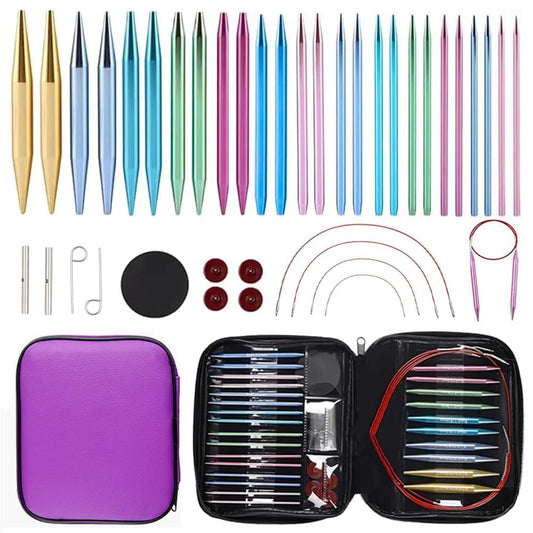 Knitiss 13 Pairs Circular Knitting Needle Set 3.0~10.0mm, Interchangeable Aluminum Knitting Needles with Case