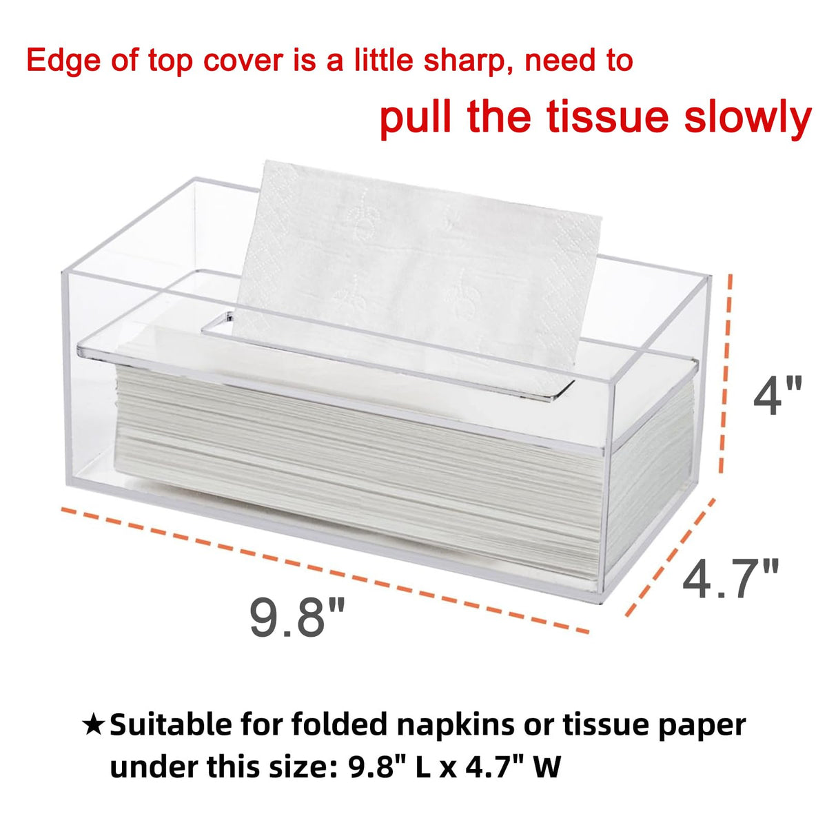 Dicunoy Clear Tissue Box Holder, Rectangular Acrylic Facial Paper Holder with Removable Cover, Napkin Dispenser for Vanity Counter, Dresser, Office