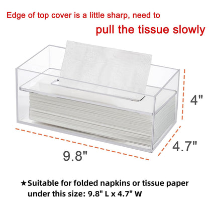 Dicunoy Clear Tissue Box Holder, Rectangular Acrylic Facial Paper Holder with Removable Cover, Napkin Dispenser for Vanity Counter, Dresser, Office