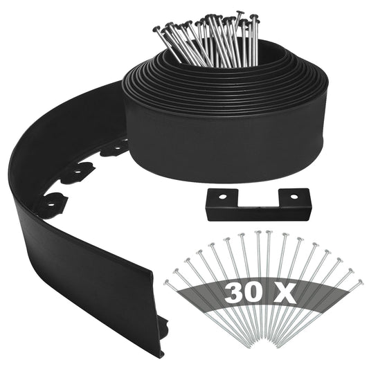YEEBECA Lawn Edging Kit, 4 Inch High Flexible Lawn Edging Border Kit For Lawn Trimming With 30 Steel Anchors, 33 Ft Long In Black