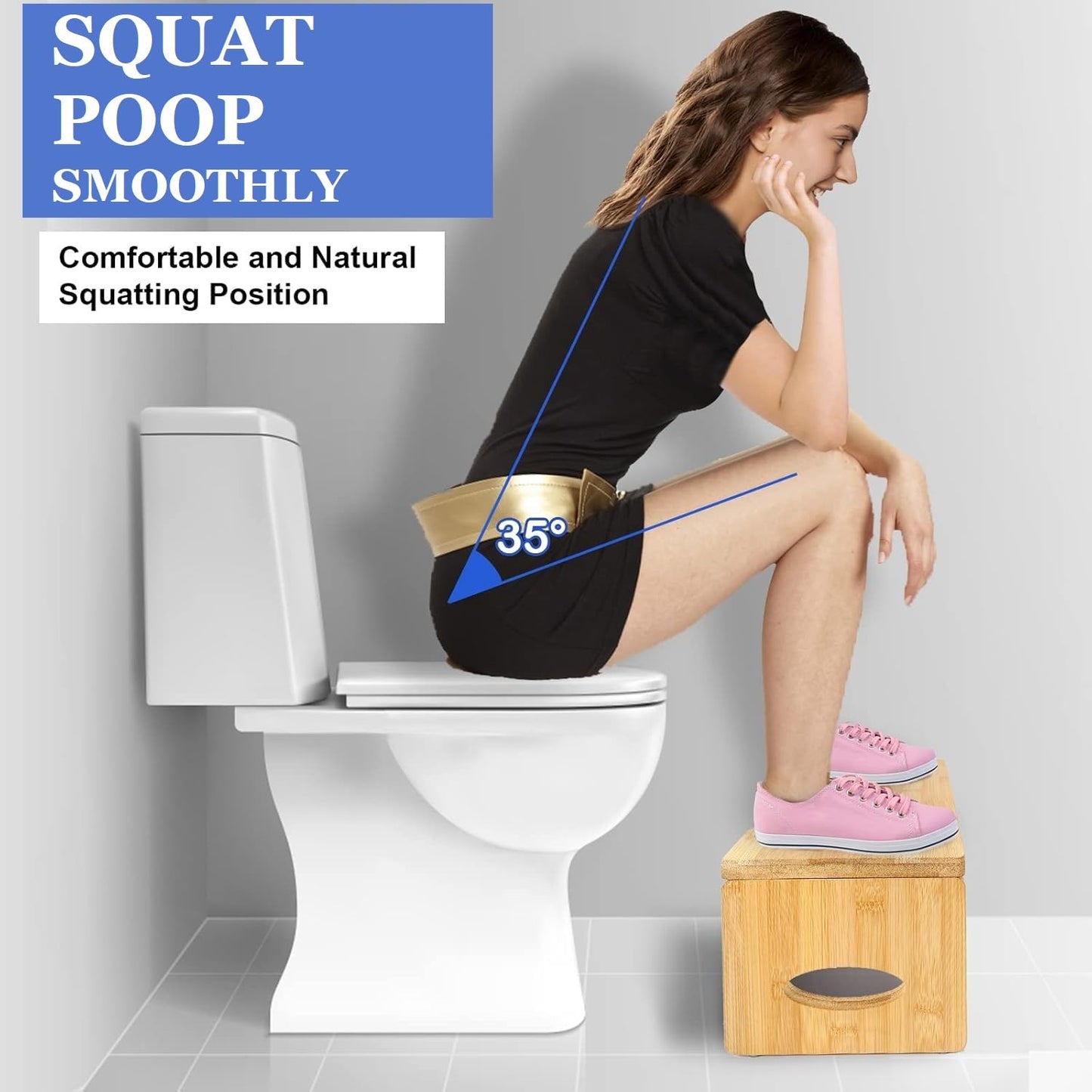 Folding Bamboo Squatting Potty for Adult Kids Toilet Stool Potty Stools Non-Slip Poop Stool for Bathroom Squatting Step Aid Step Stools,Portable and