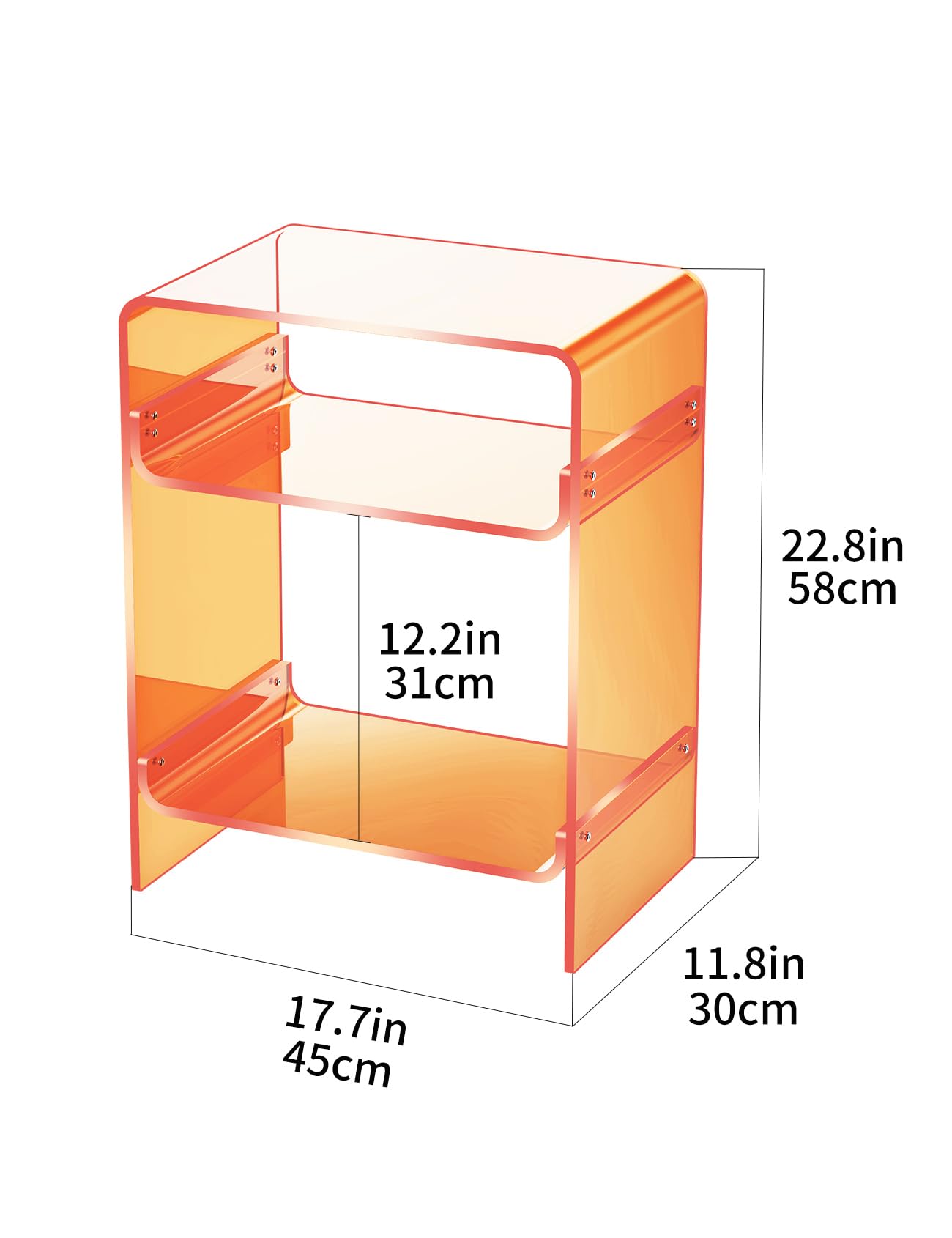 Dewrhiixe Acrylic Record Player Table with Storage Shelf, Clear Side Table, Nightstand (Orange, 45×30×58 cm, Acrylic)