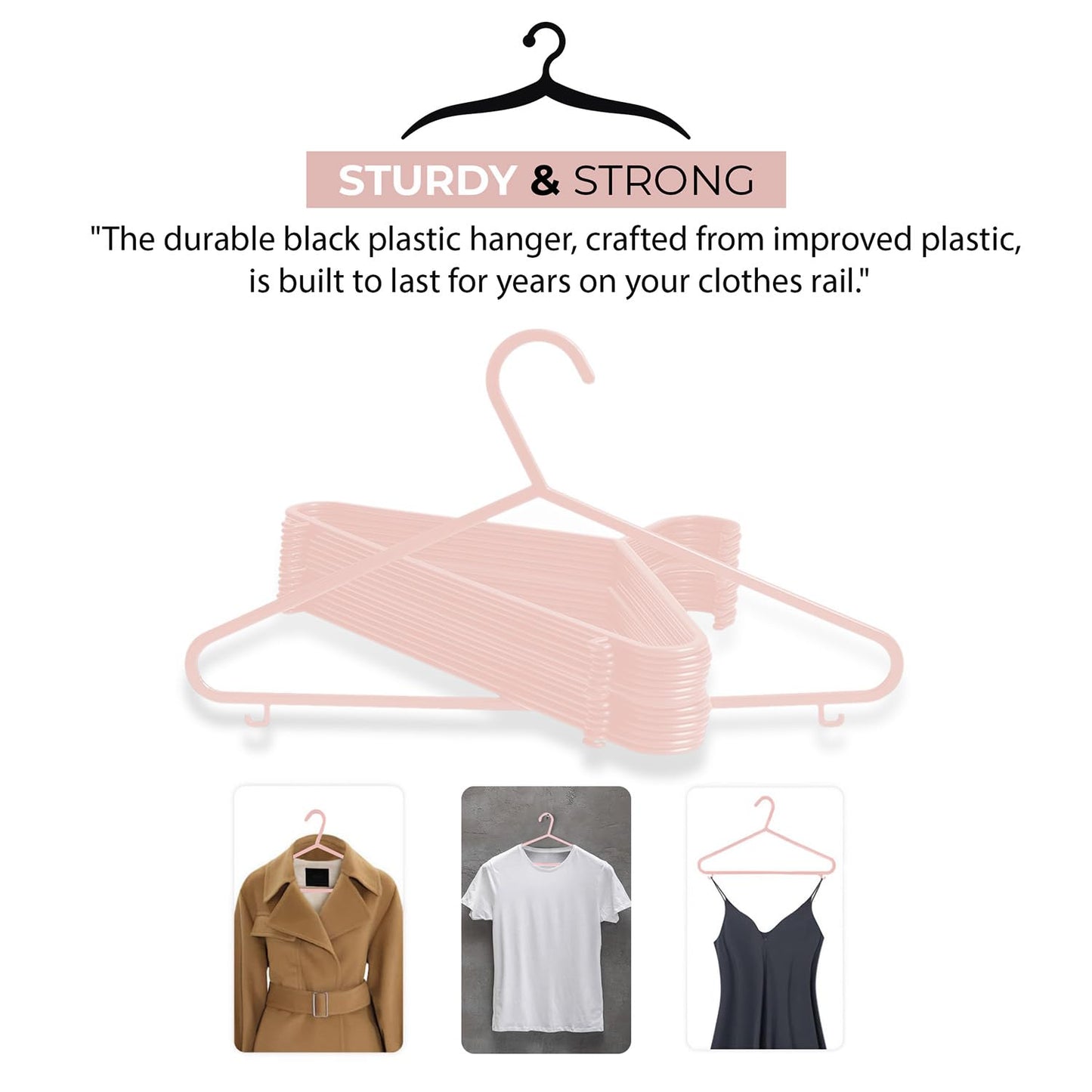 Roe Tenpo Coat Hangers, Pink | Adult Plastic Clothes Hangers for Clothes | Durable & Lightweight | Non-Slip, Space-Saving Design for Shirts, Jackets