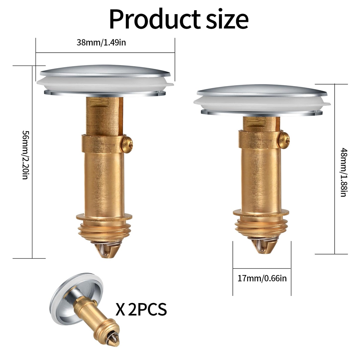 Zhujiehigh 2 Pcs Brass Click Clack Pop Up Sink Plug with Strainer, 38mm