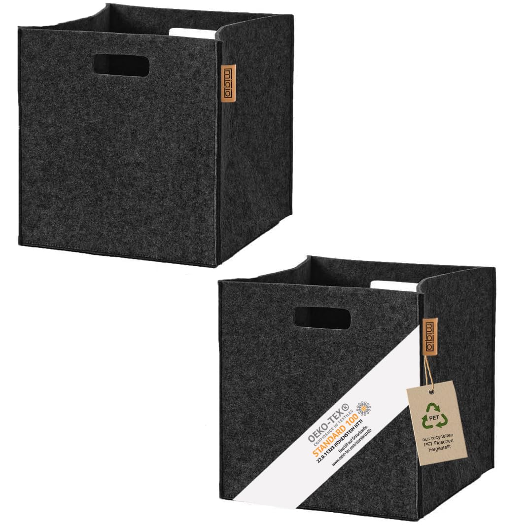 MIQIO® Design Storage Box Made of Felt Fabric, Set of 2 Storage Baskets, Folding Box, 30 x 30 x 30 cm, Organiser Boxes Suitable for Kallax Shelf