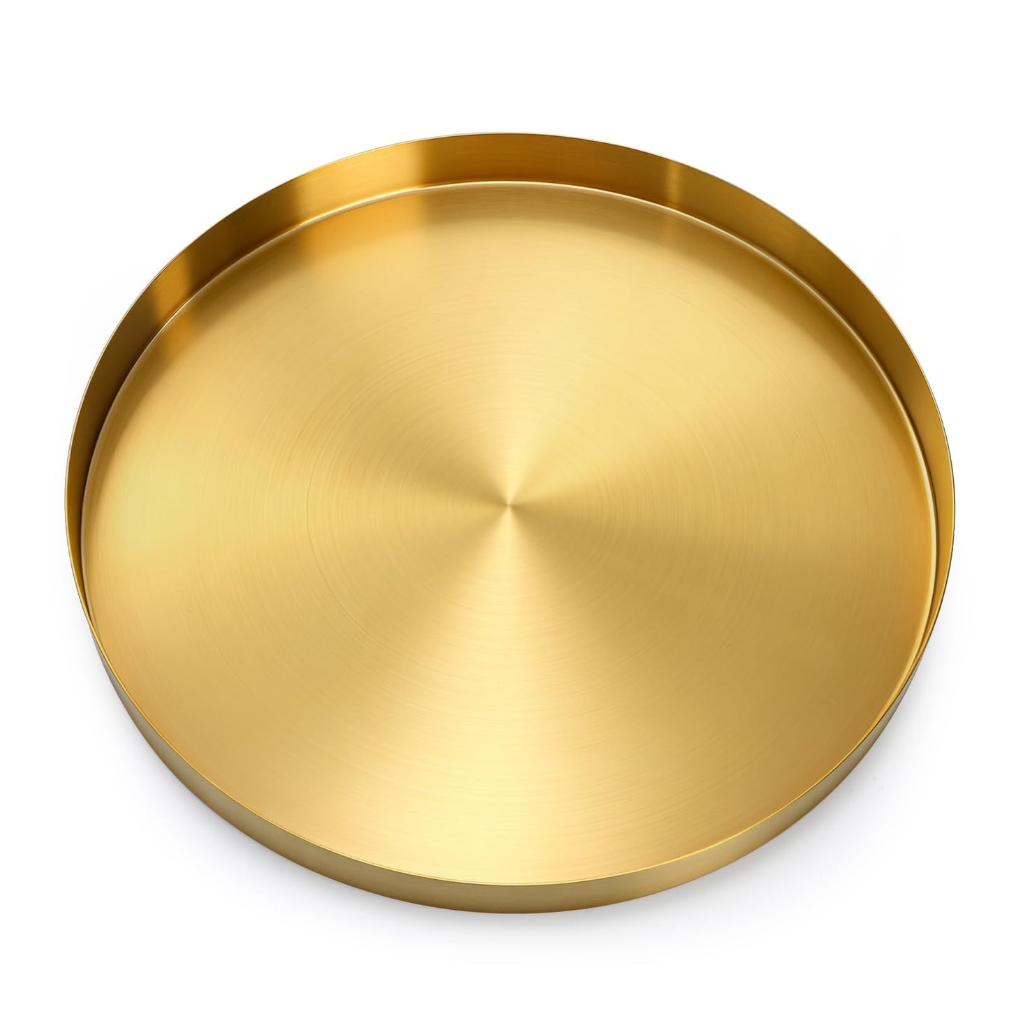 Jucoan 30 CM Round Gold Serving Tray, Modern Brass Decorative Dresser Tray for Jewelry, Perfume, Makeup