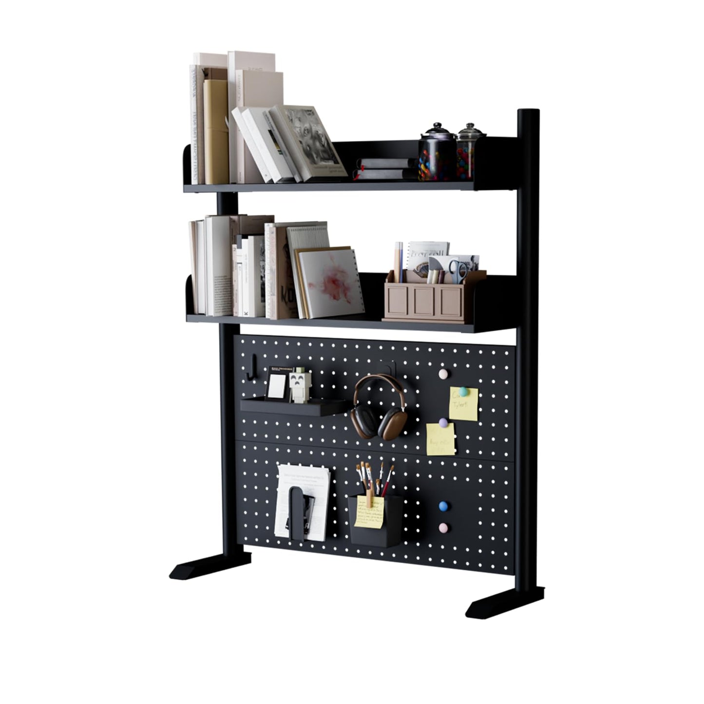 Boltmol 2-Tier Desk Shelf,Black 80CM, Desktop Organizer With Pegboard, Countertop Storage Bookcase For Home, Office Or Dorm