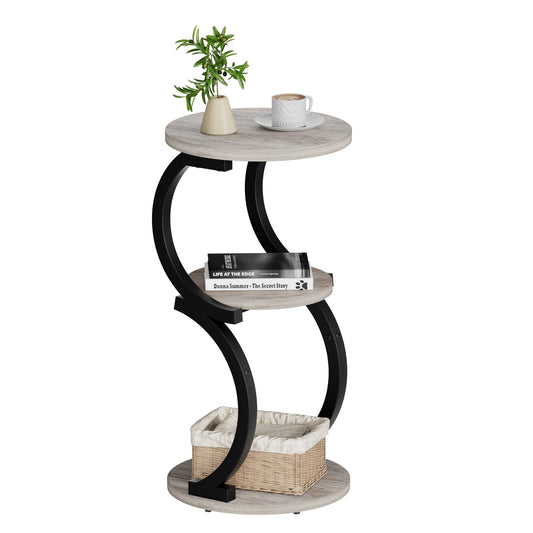 JUSTOGO Small Round Side Table, 3-Tier End Table for Living Room, Vintage Nightstand for Small Spaces Sofa Couch Corner Bedside Bedroom