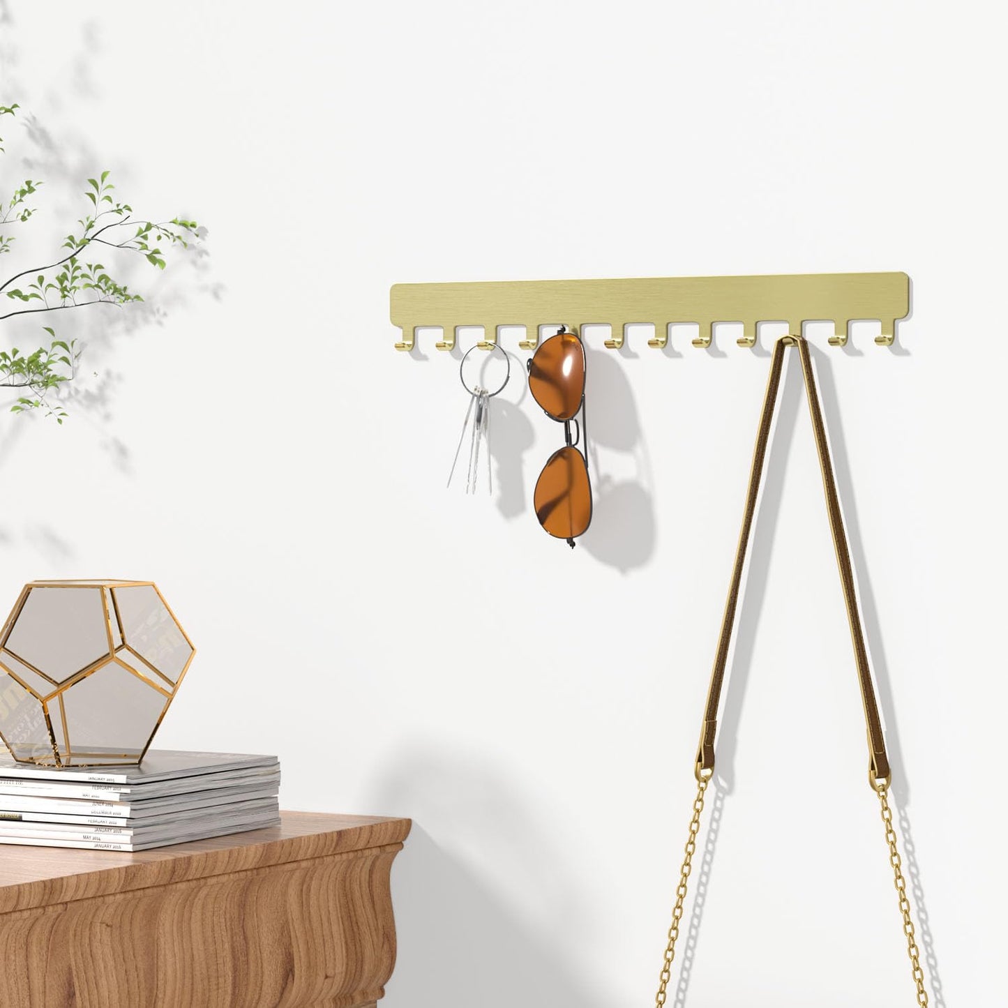 Josmimic Wall Necklace Organizer Holder: Wall Mounted Jewelry Hanging Storage Necklaces Display Hanger Gold 2 PCS