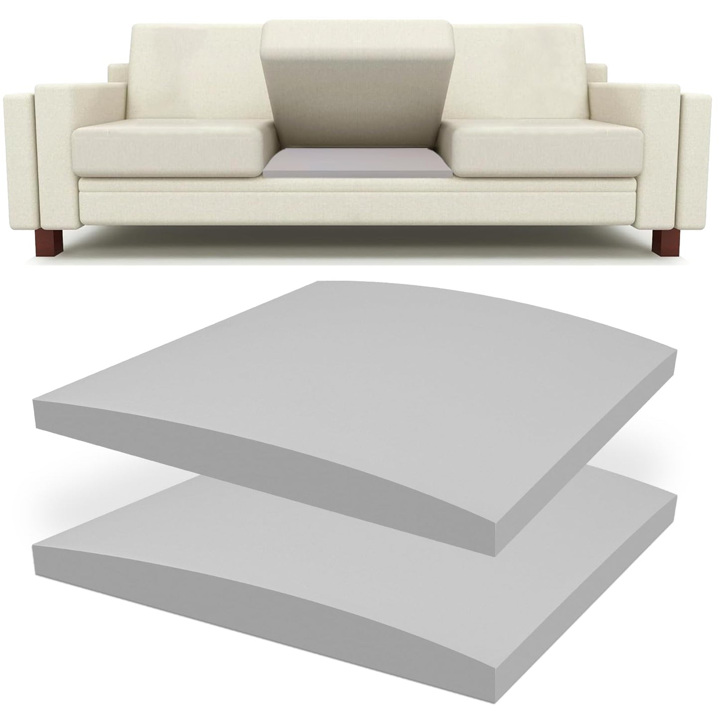Lanswood Sofa Cushion Support for Sagging Seat 2Pack 50 x 50cm High-Density Foam Replacement Sofa Seat Cushions Curved Under Cushion Sag Repair-Grey