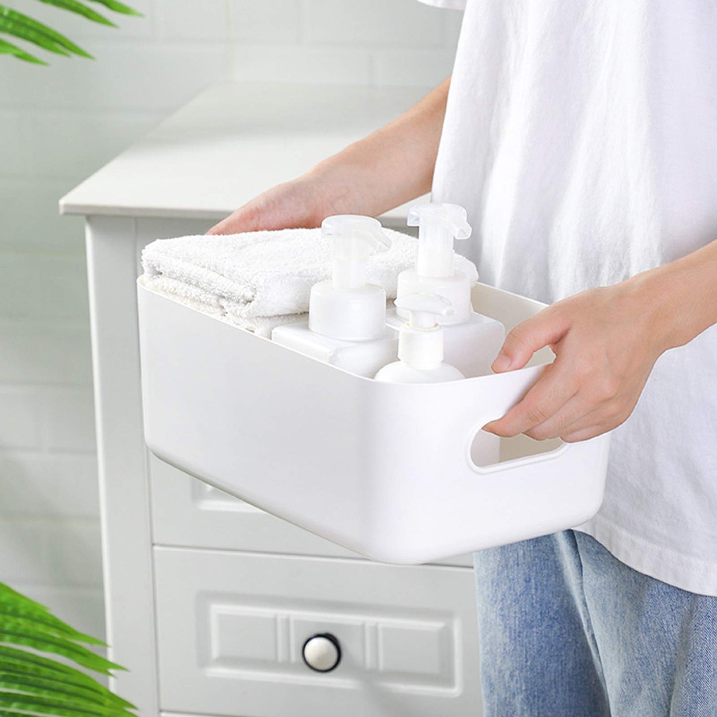 JMYDecor Storage Boxes,Rectangular Box, Set of 3 Plastic Studio Baskets Organiser For Kitchen, Home, Office Bathroom