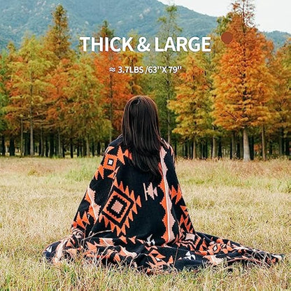 ACUSHLA Merino Wool Thorw Blanket - Warm Thick Washable Large Throw - Great Outdoor Camping Sleeping Blanket All Seasons Morocco Dark Blue 79" x63"