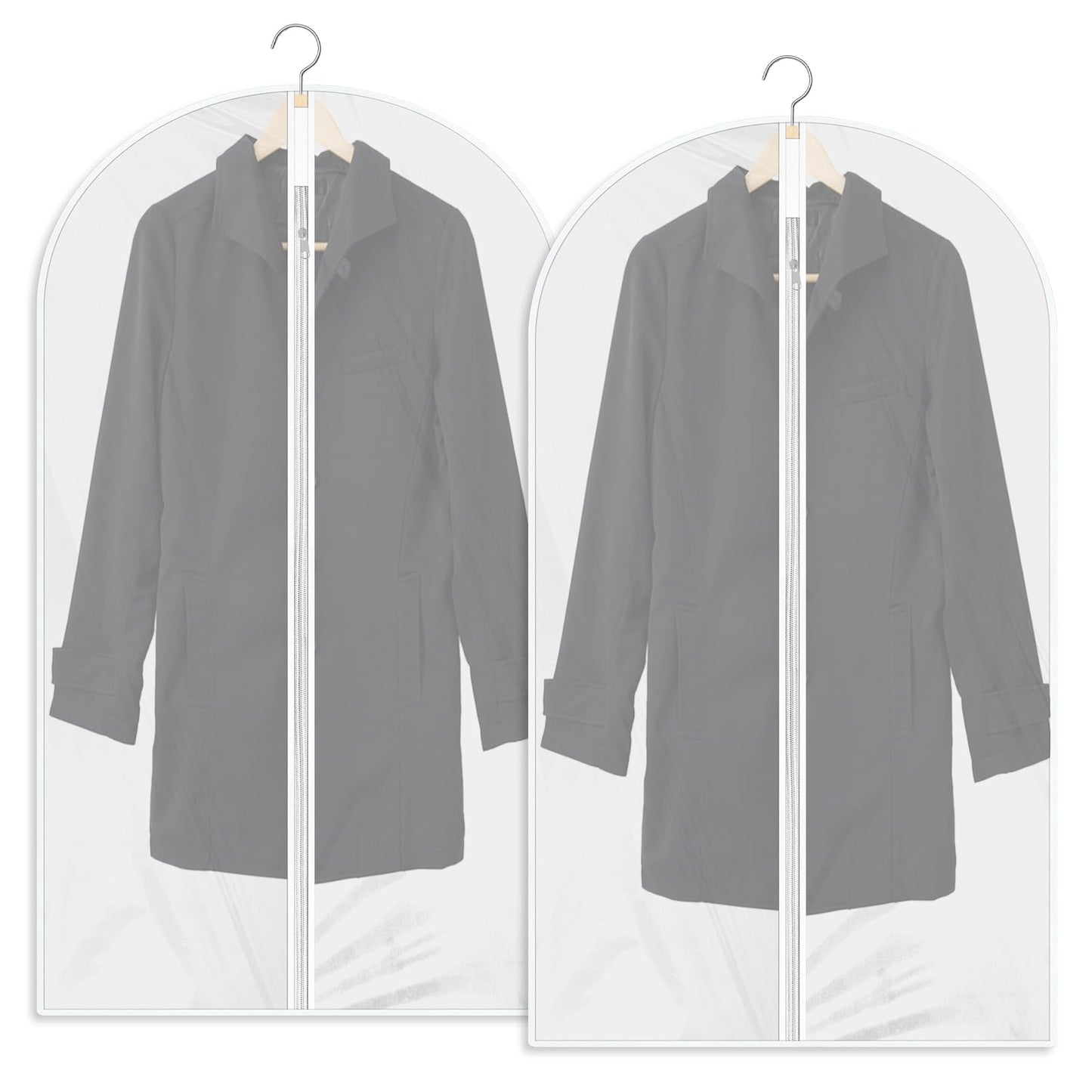 Garment Bags 2 PCS Dustproof Clothes Covers Waterproof Moth Proof Coat Bag with Zip Translucent Suit Cover Bags Anti-Mite Breathable Protector for
