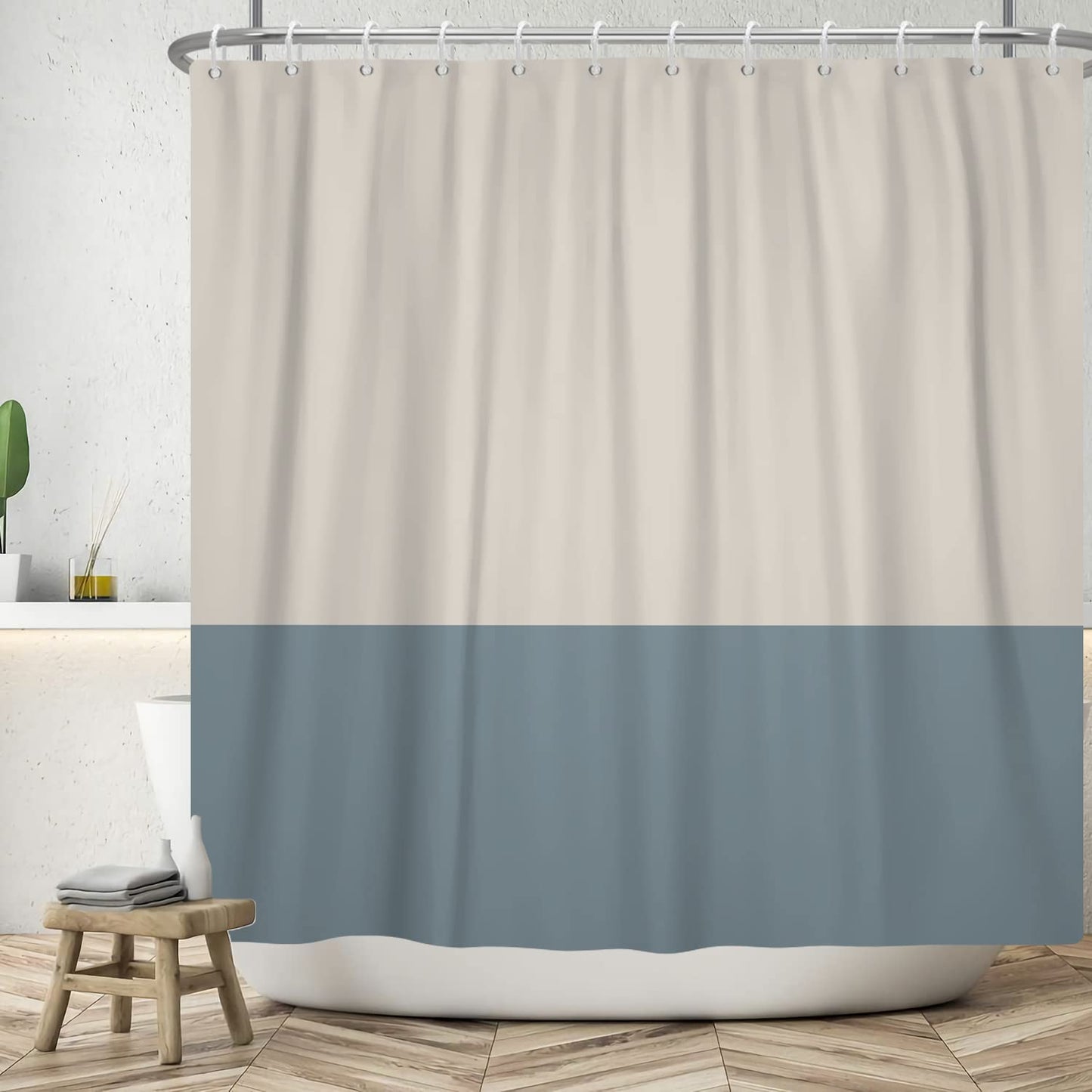 ASDCXZ Shower Curtain Blue 180x200 cm, Modern Beige Blue Splicing Motif Waterproof Textile Bath Shower Curtains Washable Polyester Fabric Shower