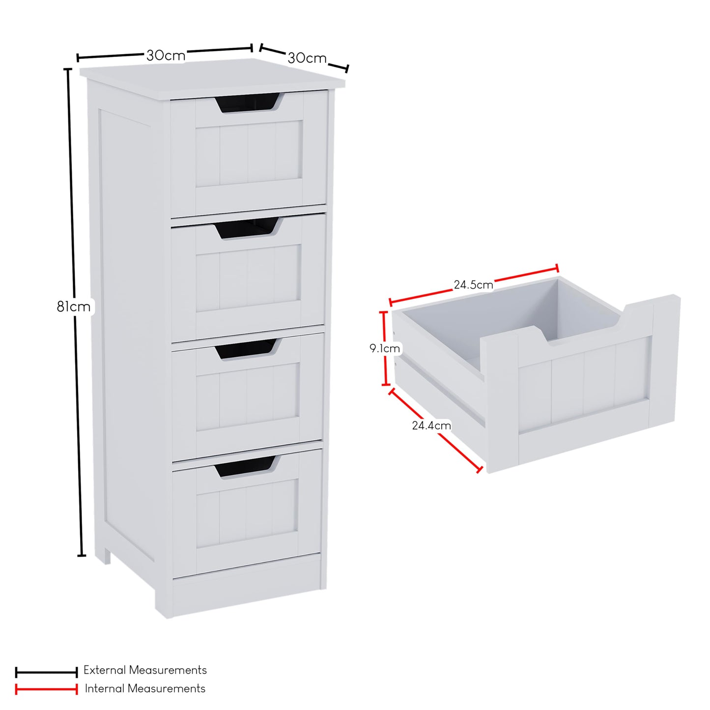 Bath Vida Priano Freestanding 4 Drawer Bathroom Storage Cabinet Unit, White
