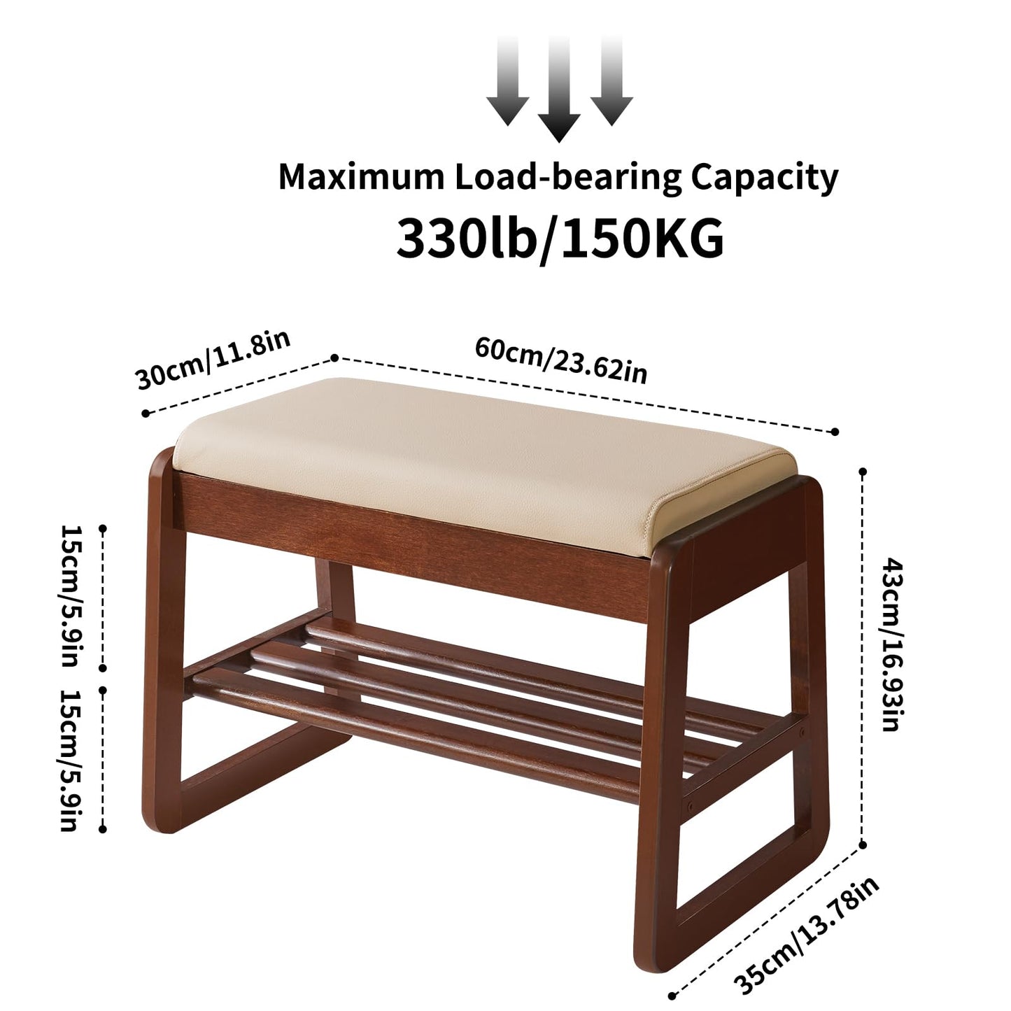 Aibiju Shoe Storage Bench with Cushion, 2 Tiers Solid Wood Shoe Bench with Flip-Top Storage, 23.62in Shoe Rack Bench for Entryway, Living Room