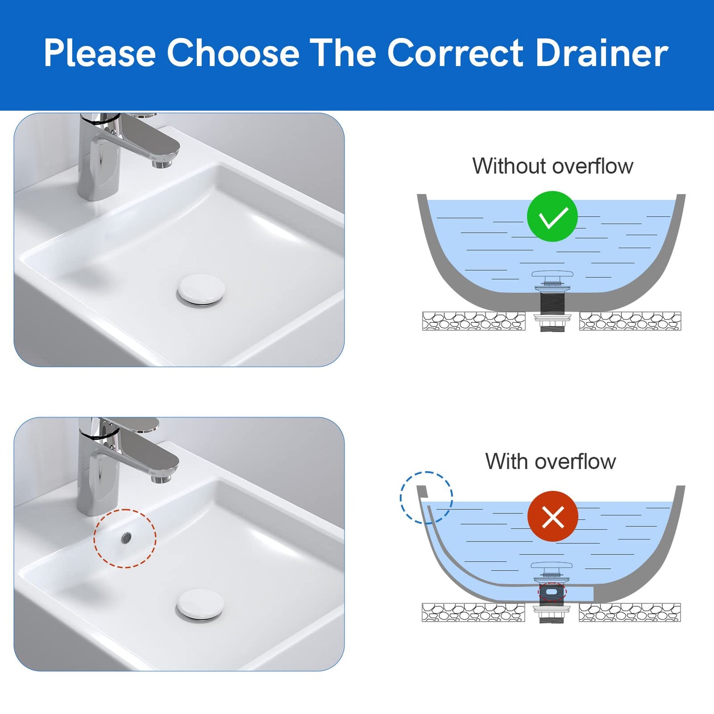 KULACO Drain Fitting Sink Without Overflow, Pop Up Valve Drain Valve Made of Brass, Ceramic Drain Fitting Washbasin White