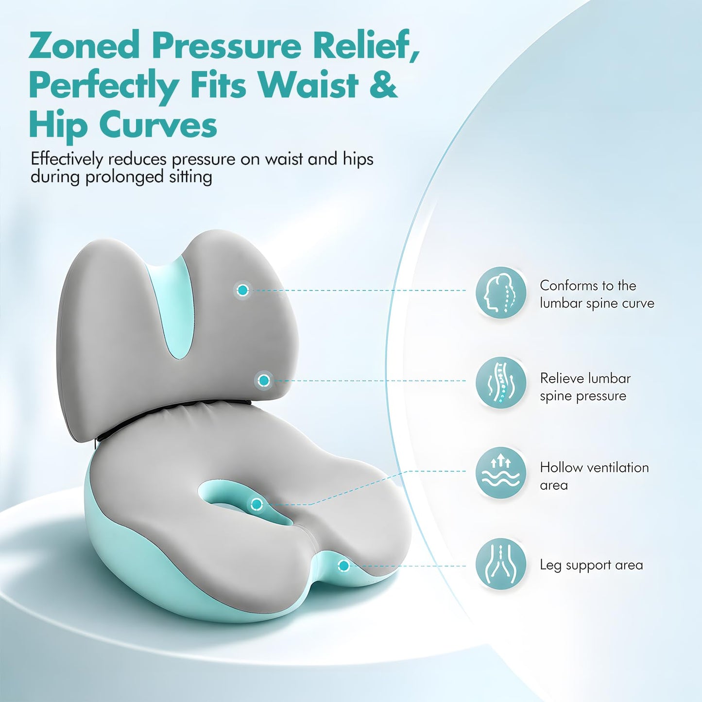 Memory Foam Seat Cushion & Lumbar Support Pillow Set, 2-in-1 Ergonomic Orthopaedic Office Chair Cushion with Non-Slip Base – Coccyx
