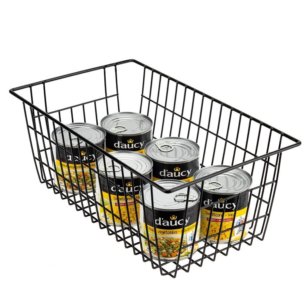 SANNO Wire Organizer Storage Bins Basket Black Farmhouse Large Organizer Bins for Fridge Storage Freezer, Office, Bathroom