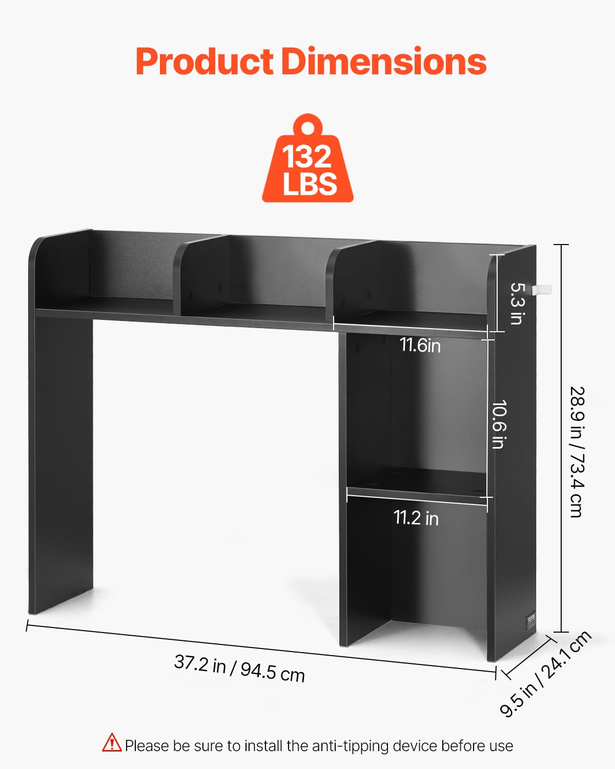 VEVOR Desktop Bookshelf, 2-Tier Desktop Storage Organizer, 37.2" x 9.5" x 28.9" Office Storage Rack Wood Display Shelf