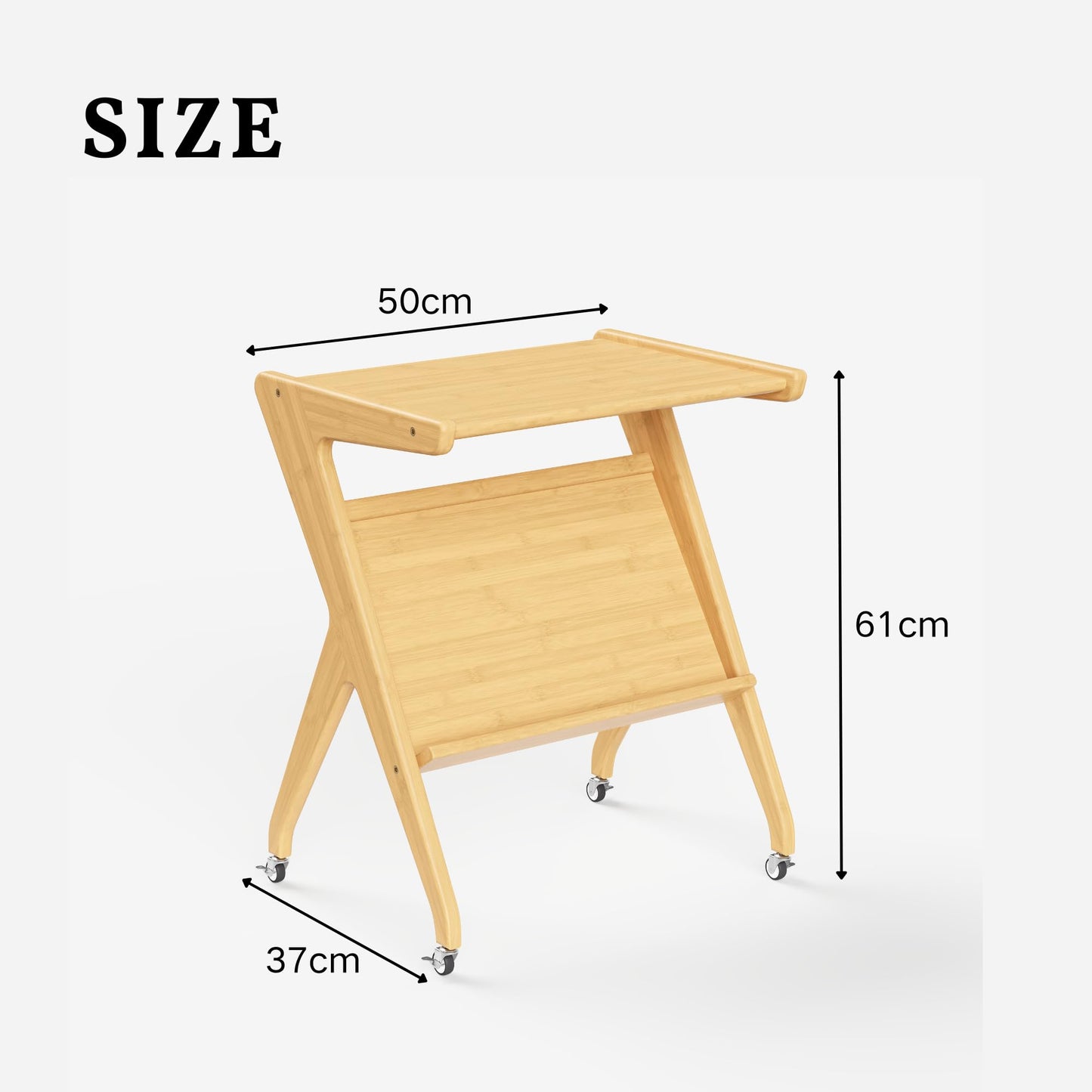 Hunlostten Bamboo Side Table with Casters Storage, Living Room Bedside Tables for Bedroom, Wood End Tables Home Office Sofa Table Nightstand