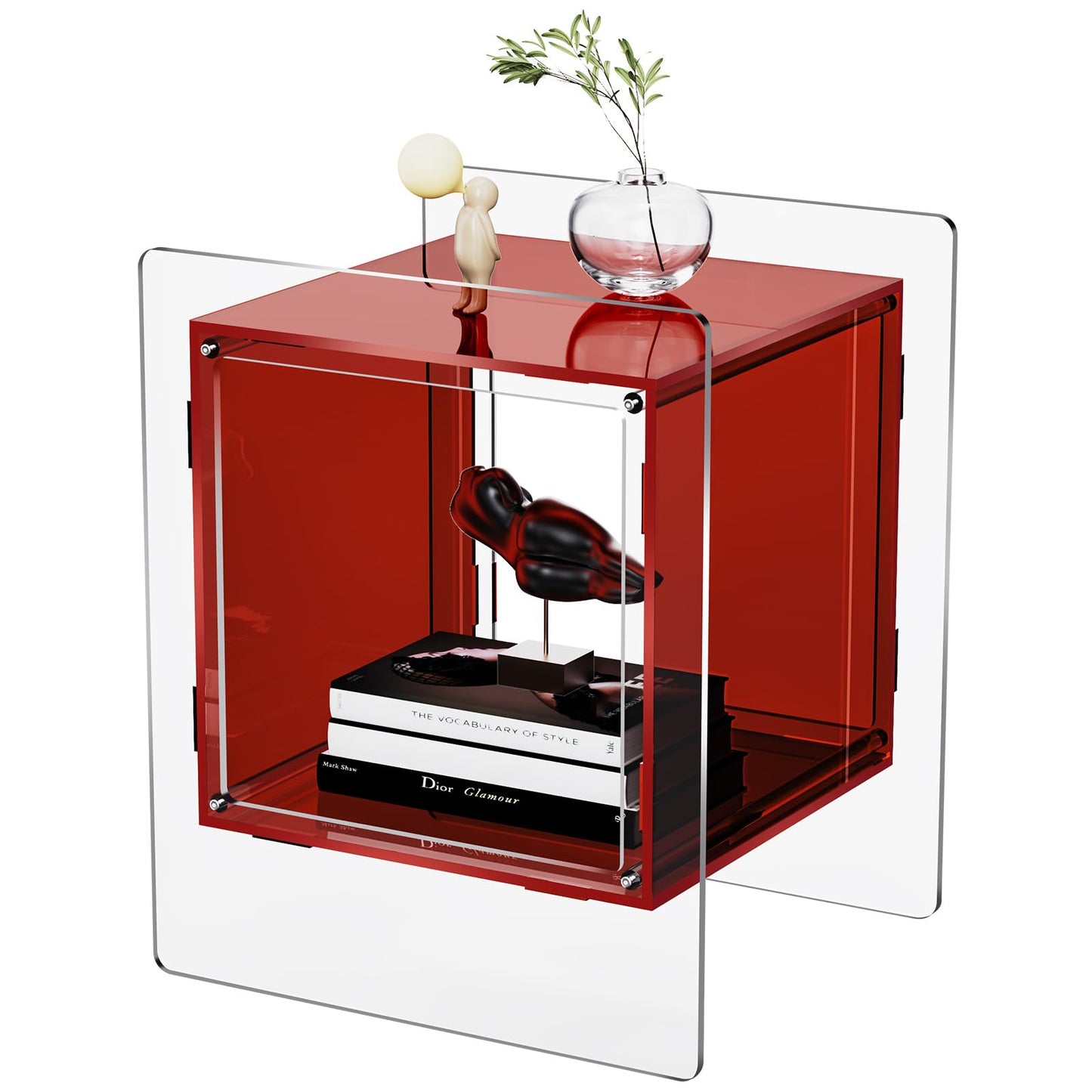 solaround Colored Cube Acrylic Bedside Side Table, 46 x 40 x 55 cm, Red